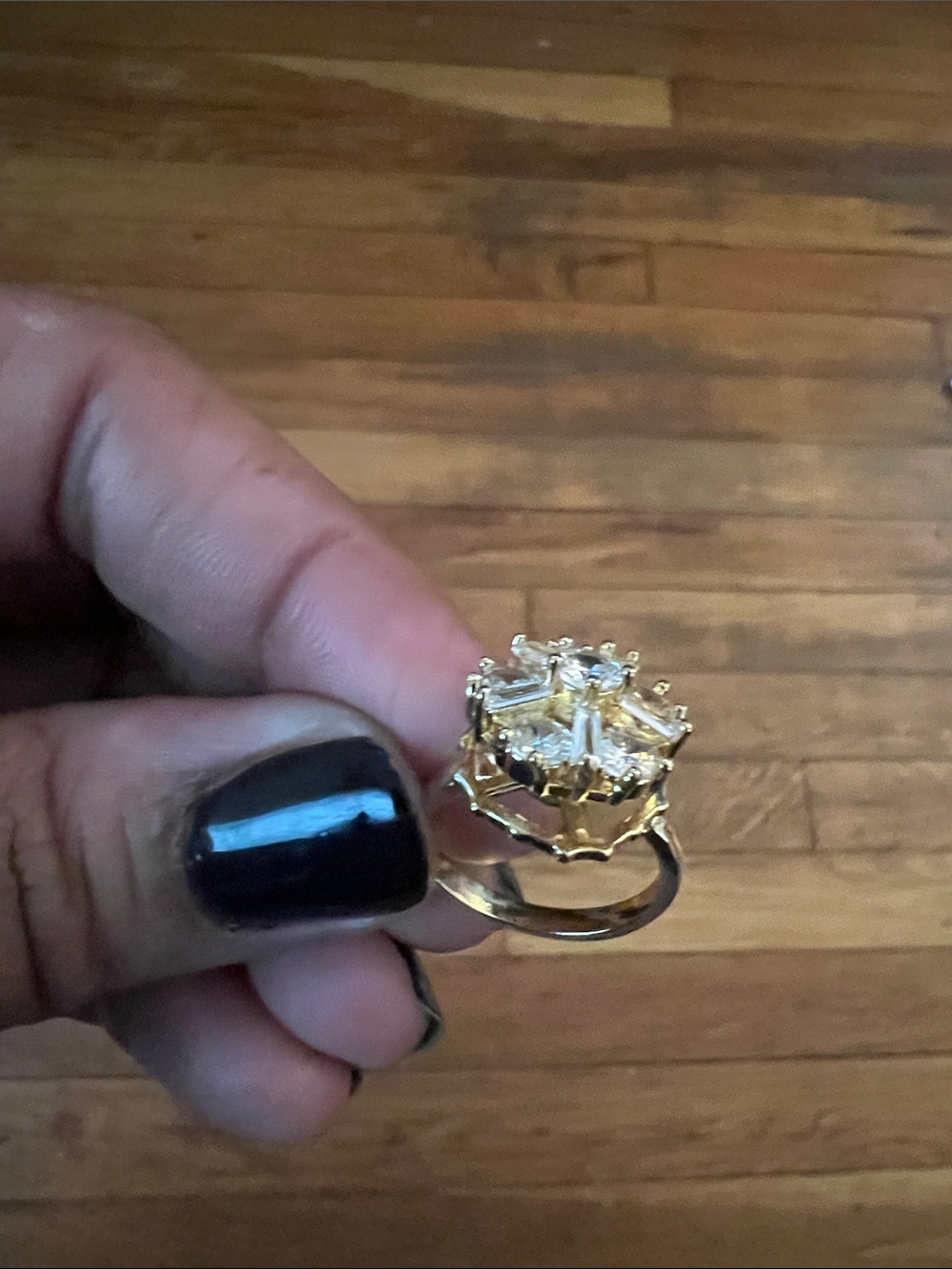 Gold Cocktail Ring with Clear Crystal Cluster